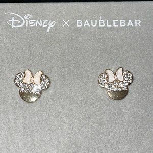 Disney X Baublebar Minnie Mouse Earring Pink Bow Clear Rhinestone Gold Color
